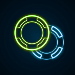 Glowing neon line Casino chips icon isolated on black background. Casino gambling. Colorful outline concept. Vector