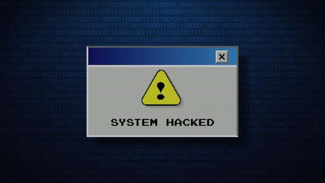 system hacked glitch effect.4K Video motion graphic animation.Retro computer window. old user interface warning message.