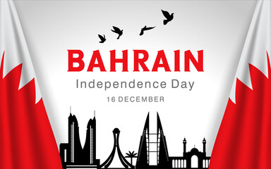 Independence day of Bahrain greeting card with national flag and landmarks. - Powered by Adobe