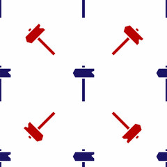 Blue and red Road traffic sign. Signpost icon isolated seamless pattern on white background. Pointer symbol. Isolated street information sign. Direction sign. Vector
