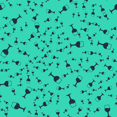 Black Wine glass icon isolated seamless pattern on green background. Wineglass sign. Vector