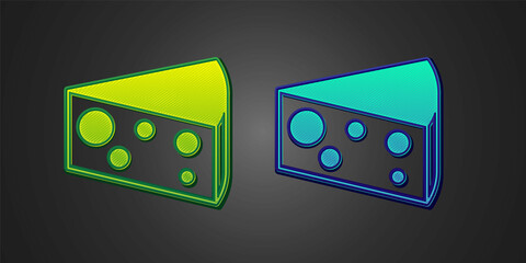 Green and blue Cheese icon isolated on black background. Vector