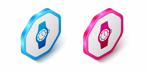 Isometric Wrist watch icon isolated on white background. Wristwatch icon. Hexagon button. Vector
