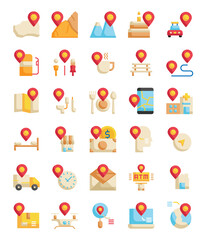 set of gps location flat icons