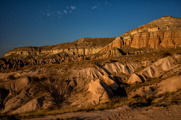 Awesome view of unusual rocky landscape in Cappadocia, Turkey.