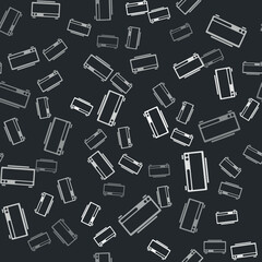 Grey Digital alarm clock icon isolated seamless pattern on black background. Electronic watch alarm clock. Time icon. Vector