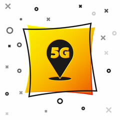 Black Location 5G new wireless internet wifi connection icon isolated on white background. Global network high speed connection data rate technology. Yellow square button. Vector