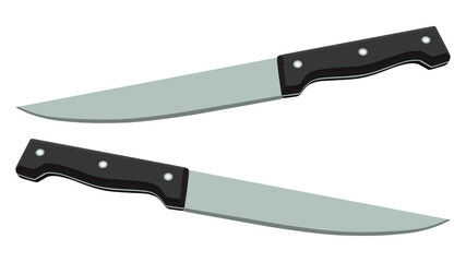 set of two realistic kitchen knives isolated on white background, Vector illustration, chef knife, Cutlery icon set