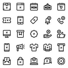 Cyber monday icon set with line style