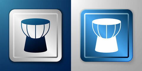 White African darbuka drum icon isolated on blue and grey background. Musical instrument. Silver and blue square button. Vector