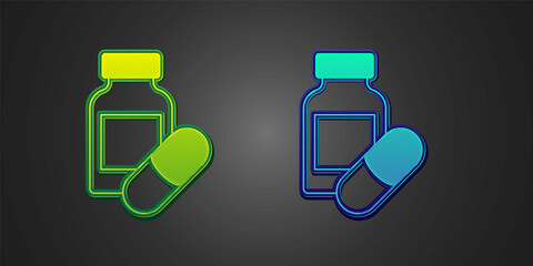 Green and blue Sleeping pill icon isolated on black background. Vector