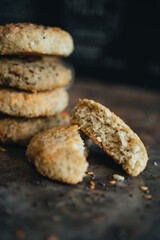 Oats cookies over black background