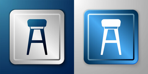 White Chair icon isolated on blue and grey background. Silver and blue square button. Vector