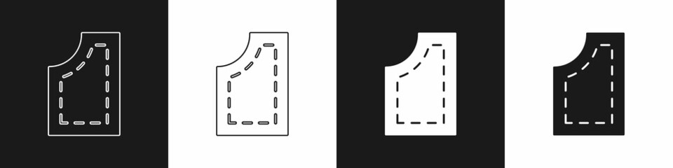 Set Sewing pattern icon isolated on black and white background. Markings for sewing. Vector