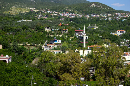 The view above the green Hıdırbey village in Hatay, Samandağ, Turkey. 