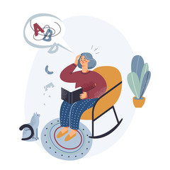 Elderly people with dementia, grandmother with difficulty understanding words in book