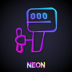 Glowing neon line Outboard boat motor icon isolated on black background. Boat engine. Vector