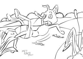 An Ant Slipping in The River Coloring Page. Ants are common insects, but they have some unique capabilities. More than 10,000 known ant species occur around the world