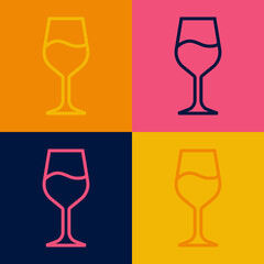 Pop art line Wine glass icon isolated on color background. Wineglass sign. Vector