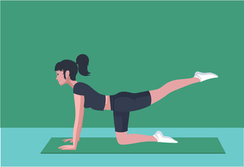 Young woman, doing yoga exercise at yoga studio, illustration concept.