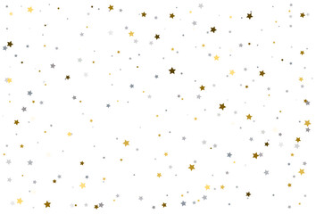 Christmas drawing with gold and silver stars. Silver and gold star Celebration Confetti.
