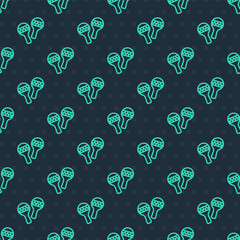 Green line Maracas icon isolated seamless pattern on blue background. Music maracas instrument mexico. Vector