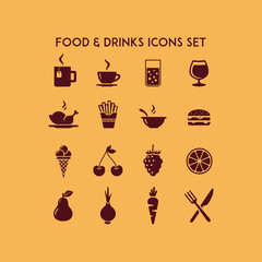 Naklejka na ściany i meble food and drinks icons set of 16
