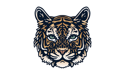 Tiger head illustration, vector, hand drawn, isolated on light background.