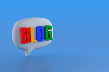 Blog Speech Bubble Isolated on the Blue Background. 3d Rendering