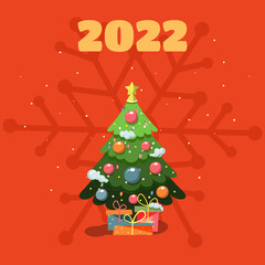 The year is 2022. New Year's illustration with a Christmas tree