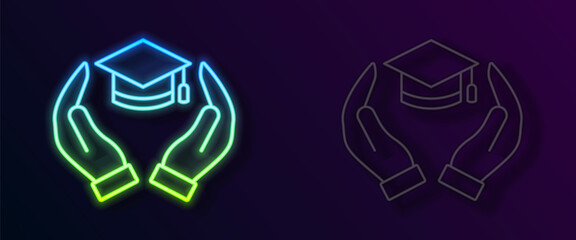 Glowing neon line Education grant icon isolated on black background. Tuition fee, financial education, budget fund, scholarship program, graduation hat. Vector