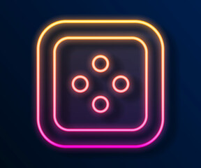 Glowing neon line Sewing button for clothes icon isolated on black background. Clothing button. Vector
