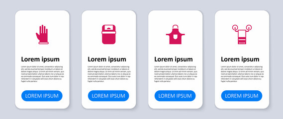 Set Towel on hanger, Kitchen apron, Trash can and Rubber gloves. Business infographic template. Vector