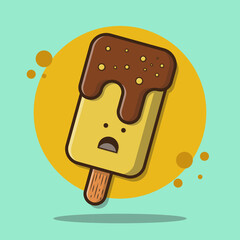 Cute cartoon ice cream with surprised face. Kawaii ice cream in popsicle. A collection of sweet food emoji