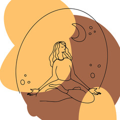 Line drawing of  yoga , flat concept, with geometric doodle Abstract elements pastel colors. One line continuous drawing. vector illustration