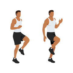 Fototapeta na wymiar High knees. Front knee lifts. Run. and Jog on the spot exercise. Flat vector illustration isolated on white background