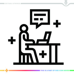 The editable line icon of remote work can be used as a customizable black stroke vector illustration.