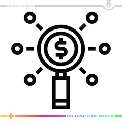 The editable line icon of money laundering can be used as a customizable black stroke vector illustration.