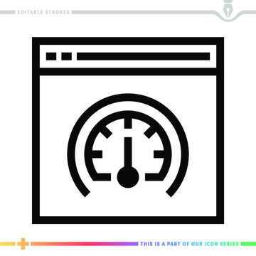 The Editable Line Icon Of Connection Speed Test Can Be Used As A Customizable Black Stroke Vector Illustration.