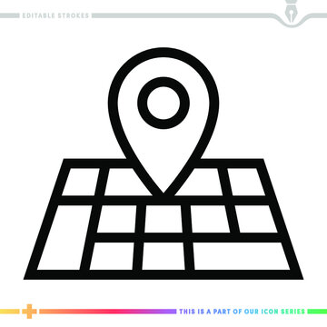 The Editable Line Icon Of Route Planner Can Be Used As A Customizable Black Stroke Vector Illustration.