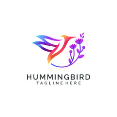 Logo design hummingbird with colorful flowers