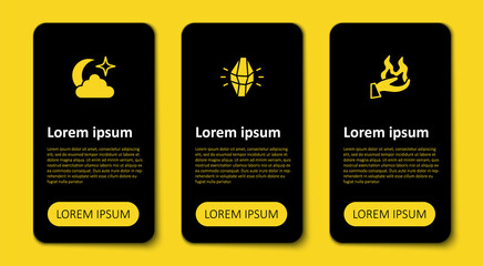 Set Hand holding fire, Magic stone and Moon stars. Business infographic template. Vector