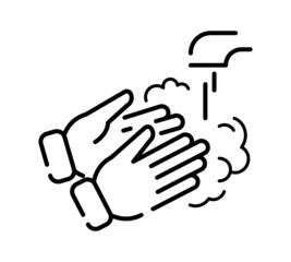 Hands washing flat icon. Pictogram for web. Line stroke. Isolated on white background. Vector eps10. Water stream on the hands.