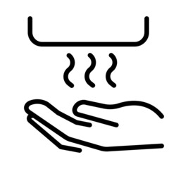 Hand dryer flat icon. Pictogram for web. Line stroke. Isolated on white background. Vector eps10. Wind stream on the hands.