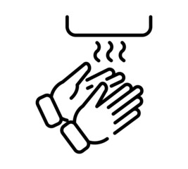 Hand dryer flat icon. Pictogram for web. Line stroke. Isolated on white background. Vector eps10. Wind stream on the hands.