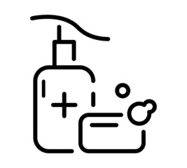 Sanitizer flat icon. Pictogram for web. Line stroke. Isolated on white background. Vector eps10. Soap stream on the hands.