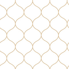 Abstract geometric pattern with the intersection of thin golden lines on a white background. Seamless linear pattern. Stylish fractal texture. 