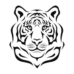 Tiger head in outline. Sketch. Stylized vector illustration for Chinese new year and t-shirt print. Symbol of the Chinese oriental zodiac. The symbol of 2022 year.