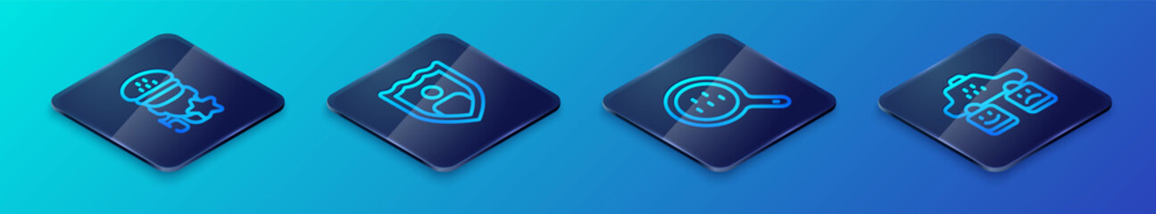 Set Isometric line Search taxi, Taxi service rating, and Life insurance with shield icon. Vector