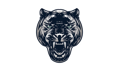 Black panter head illustration, vector, hand drawn, isolated on light background.